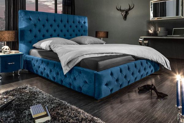 LuxD Dizajnová posteľ Laney 180x200 cm tmavomodrý zamat