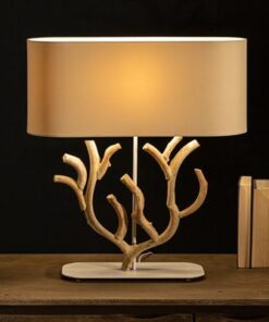 LuxD 24201 Dizajnová stolná lampa Maleah 58 cm béžová - akácia