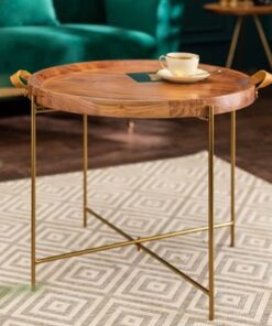 LuxD Dizajnový konferenčný stolík Freddo 55 cm akácia - zlatý